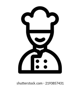 Ilustración vectorial gráfico del chef en un sombrero de cocina con un estilo de contorno sobre un fondo blanco. Adecuado para restaurantes, aplicaciones de comida, proyectos de sitios web y más.