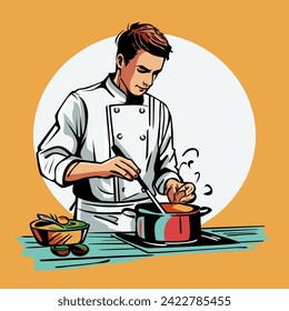 Illustration vector graphic of chef is cooking