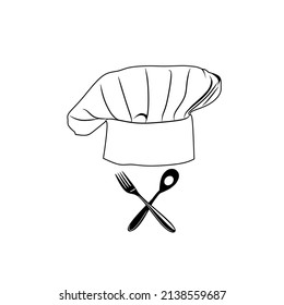 illustration vector graphic for chef hat with spoon and fork