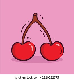 Illustration vector graphic of cherry. Cherry minimalist style isolated on a pink background. The illustration is suitable for web landing page banners, flyers, stickers, cards, etc.