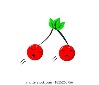 Illustration vector graphic of a cherry that is sleeping and a cherry that is pissed off but they look so cute.Good for nutrition product,children's book covers,etc.
        