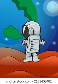 Illustration Vector Graphic Of Chibi Astronut Enjoy His Journey Good For Wallpapper, Background, Decoration, Poster and Tshirt Design