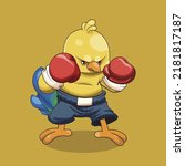 Illustration vector graphic of Chick Boxer Showing Angry Face. Suitable for Manufacturing T-Shirt, Sticker, Coloring Book, etc. 