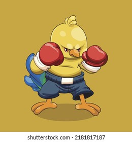 Illustration Vector Graphic Of Chick Boxer Showing Angry Face. Suitable For Manufacturing T-Shirt, Sticker, Coloring Book, Etc. 