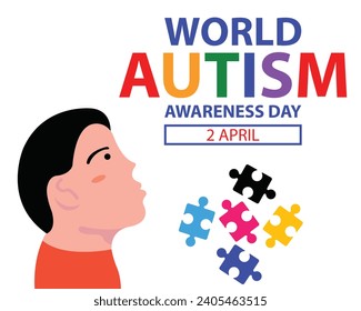 illustration vector graphic of a child looks up, revealing pieces of a puzzle, perfect for international day, world autism awareness day, celebrate, greeting card, etc.