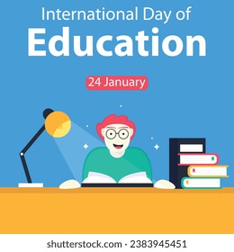 illustration vector graphic of a child is studying at the table, perfect for international day, international day of education, celebrate, greeting card, etc.