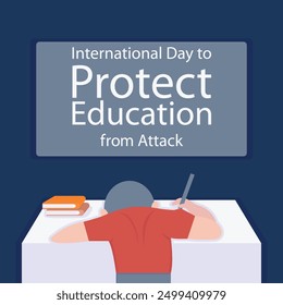 illustration vector graphic of a child is studying at the table, perfect for international day, protect education from attack, celebrate, greeting card, etc.
