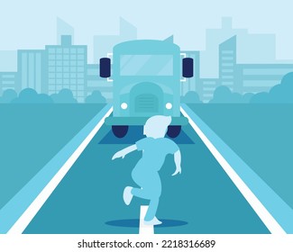 illustration vector graphic of a child will be hit by a bus in the middle of the road, perfect for international day, remembrance for road traffic victims, celebrate, greeting card, etc.