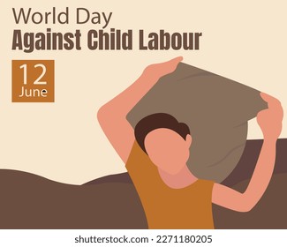 ilustración vectorial de un niño trabajando sacos de arroz, perfecto para el día internacional, día mundial contra el trabajo infantil, celebración, tarjeta de saludo, etc.