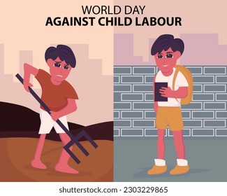 illustration vector graphic of a child is working and studying, perfect for international day, world day against child labour, celebrate, greeting card, etc.