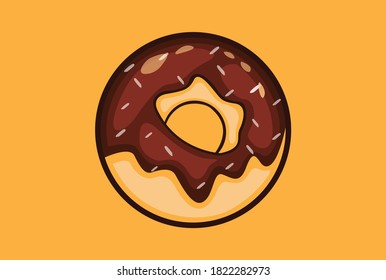 Illustration vector graphic of Chocolate flavored donut with a sprinkling of mises on top, perfect for logo or packing image