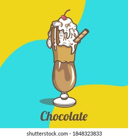 ilustración vectorial gráfico de helado de chocolate con un tapón de wafer en la parte superior