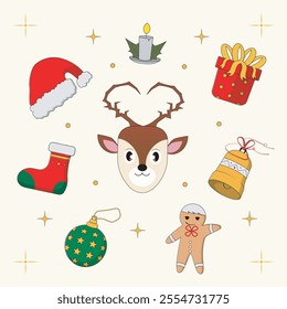 Illustration vector graphic of christmas decoration elements collection. Perfect for Social Media Post and decorative printables
