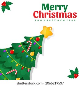 Illustration vector graphic of Christmas Tree With Merry Christmas And Happy New Year. Perfect for christmas card, banner, poster, children books cover, children book illustration, etc.