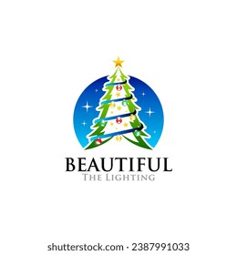 Illustration vector graphic of Christmas tree symbol with light bulbs logo vector template