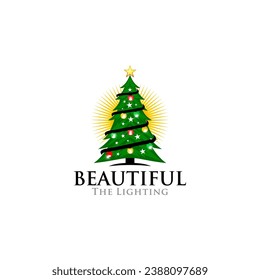 Illustration vector graphic of Christmas tree symbol with light bulbs logo vector template