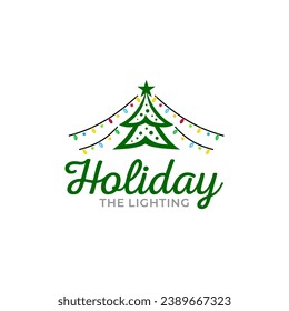 Illustration vector graphic of Christmas tree symbol with light bulbs logo vector template