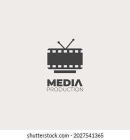 illustration vector graphic of cinema logo with roll film and television isolated on grey background