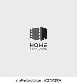 illustration vector graphic of cinema logo with roll film and home isolated on grey background