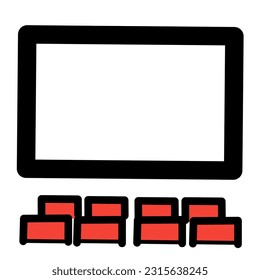Illustration vector graphic of cinema with screen and seats perfect for cinema icon
