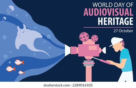 illustration vector graphic of Cinema staff showing a film using a movie projector, perfect for international day, world day of audiovisual heritage, celebrate, greeting card, etc.