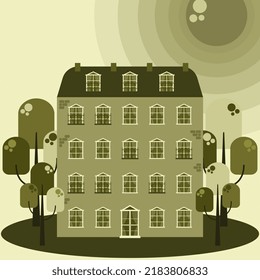 Illustration vector graphic of the  classic brown French building with cute natural style. This illustration fits for merchandise, sticker, etc.