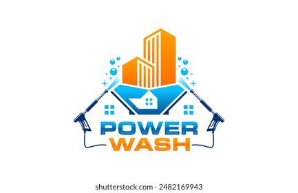 Illustration vector graphic of clean pressure power wash spray logo design with home and apartment symbol 
template 