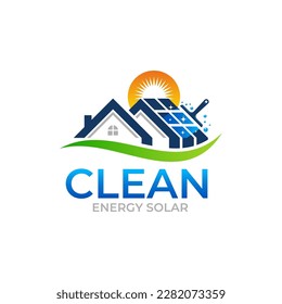 Illustration vector graphic of cleaning solar panels logo design template
