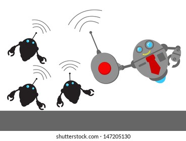 illustration vector graphic clip art of robotic cartoon character with his activity
