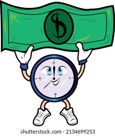 illustration vector graphic of clock man holding money animation, time is money
perfect for, simple time themed design, animation of time, and time theme