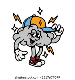 Illustration vector graphic of CLOUD CARTOON CHARACTER VECTOR ILLUSTRATION for apparel design merchandise, such as logos on product packaging