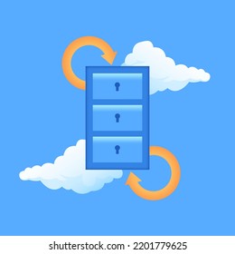Illustration vector graphic of cloud storage mechanism. Suitable for icon, symbol, logo related to internet, communication and business