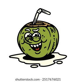 Illustration vector graphic of COCONAUT STRAW CARTOON CHARACTER VECTOR ILLUSTRATION for apparel design merchandise, such as logos on product packaging