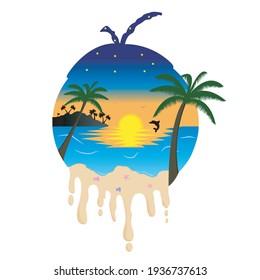 Illustration vector graphic of coconut beach doodle. perfect for stickers, cover images, t-shirts, etc.