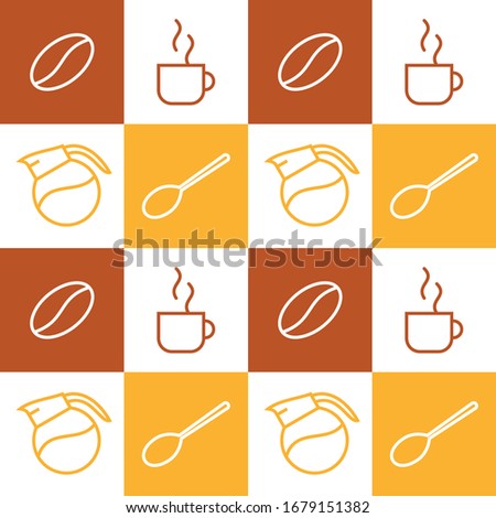 Illustration of vector graphic of cofee, cup, spoon and teapot in background seamless pattern