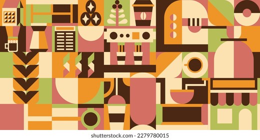 illustration vector graphic of coffe elements with geometric pattern