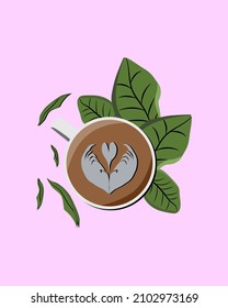 Illustration vector graphic of coffe with leaves