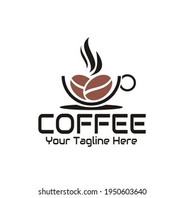 illustration vector graphic of coffee beans in a steamy cup, perfect for drink, restaurant, resto, cafe, etc.