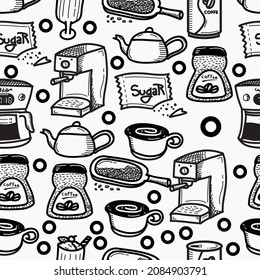 illustration vector graphic of coffee doodle. Coffee seamless pattern premium vector. Perfect for your background, textile product, print on demand.