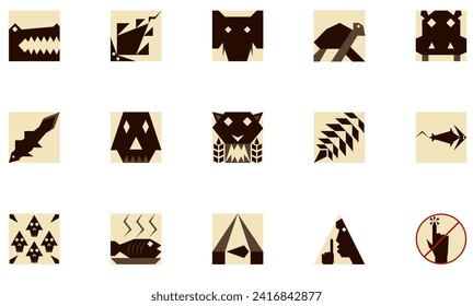 Illustration vector graphic of collection archaeological museum icon set with geometric flat design style. Perfect for archaeological museum sign system, icon pictogram zoo, prehistorical concept, etc