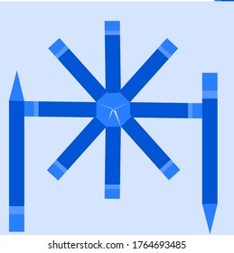 illustration vector graphic of a collection of blue pencils or shapes forming various compositions or positions that cross each other in various directions