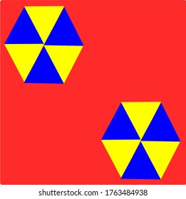 
illustration vector graphic of a collection of triangles in yellow and blue that form two hexagons that are far from each other concept design
