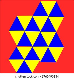 illustration vector graphic of a collection of triangles in yellow and blue that form six hexagons which are close together concept design