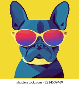 ilustración Vector gráfico de perritos franceses de colores con gafas de sol aislados bueno para el logotipo, icono, mascota, imprimir o personalizar su diseño