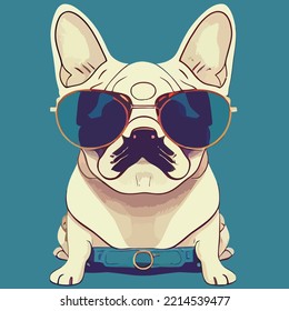 illustration Vector graphic of colorful French bulldog wearing sunglasses isolated good for logo, icon, mascot, print or customize your design