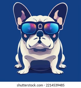 illustration Vector graphic of colorful French bulldog wearing sunglasses good for logo, icon, mascot, print or customize your design