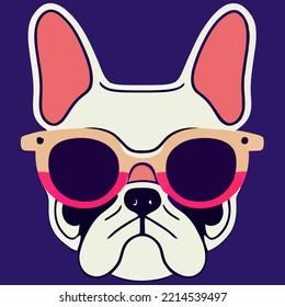 illustration Vector graphic of colorful French bulldog wearing sunglasses isolated good for logo, icon, mascot, print or customize your design