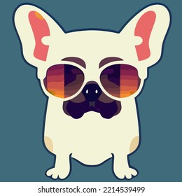 illustration Vector graphic of colorful French bulldog wearing sunglasses isolated good for logo, icon, mascot, print or customize your design