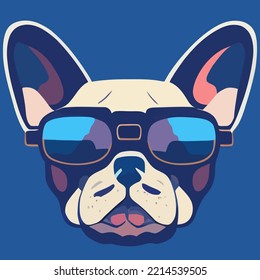 illustration Vector graphic of colorful French bulldog face wearing sunglasses isolated good for logo, icon, mascot, print or customize your design