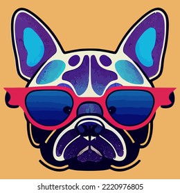 illustration Vector graphic of colorful French bulldog wearing sunglasses isolated good for logo, icon, mascot, print or customize your design